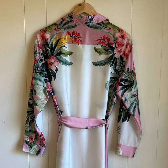 NWT Zara Pink and Green Tropical Resort wear Beach Floral Shirt Dress Sz XL - Picture 15 of 16